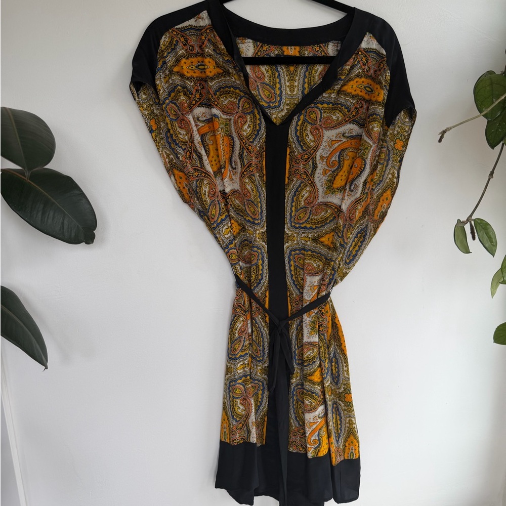 Madewell silk Paisley Print Dress with Black Accents